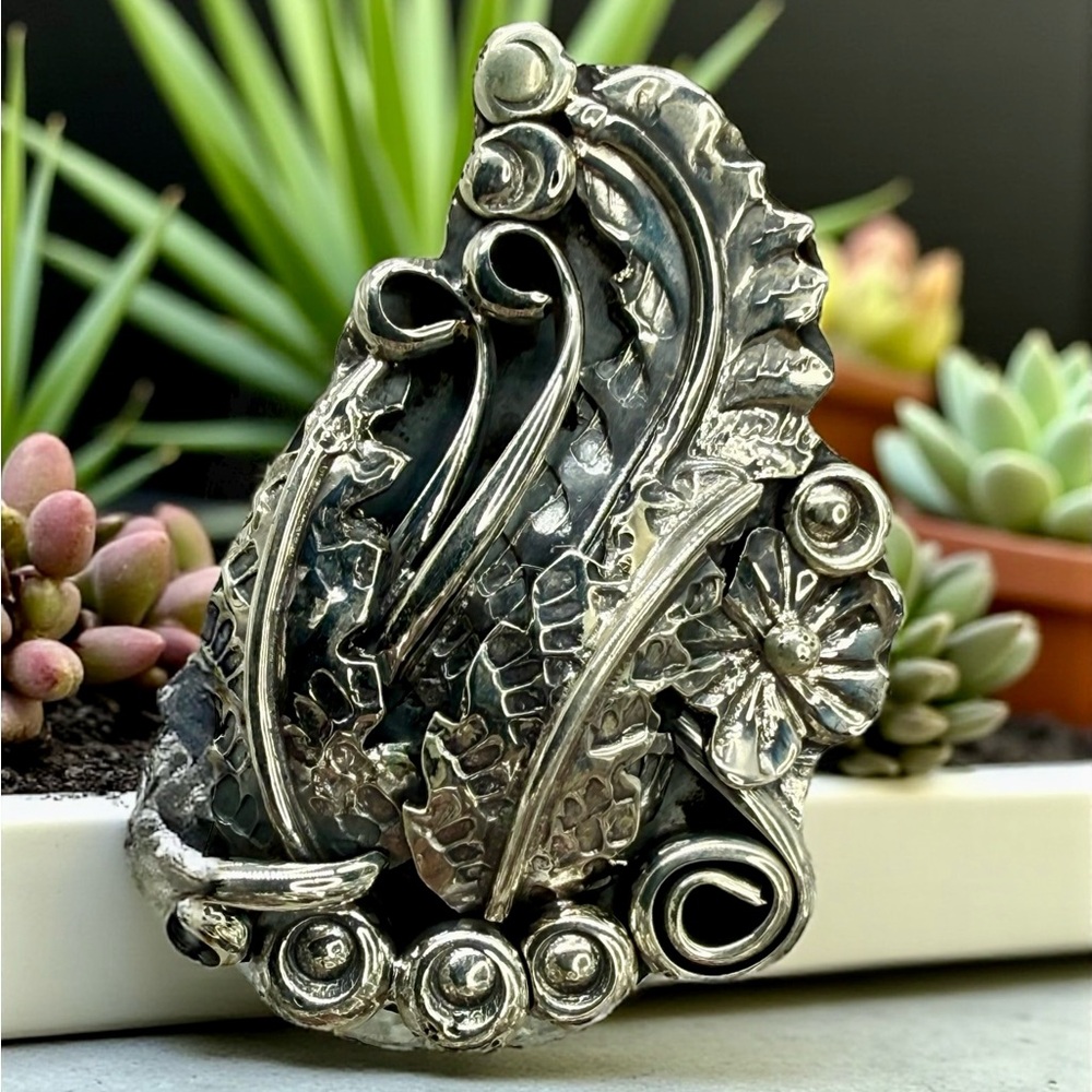 Native American Navajo Sterling Silver Statement Ring – Signed Harry B. Yazzie - Picture 2 of 16